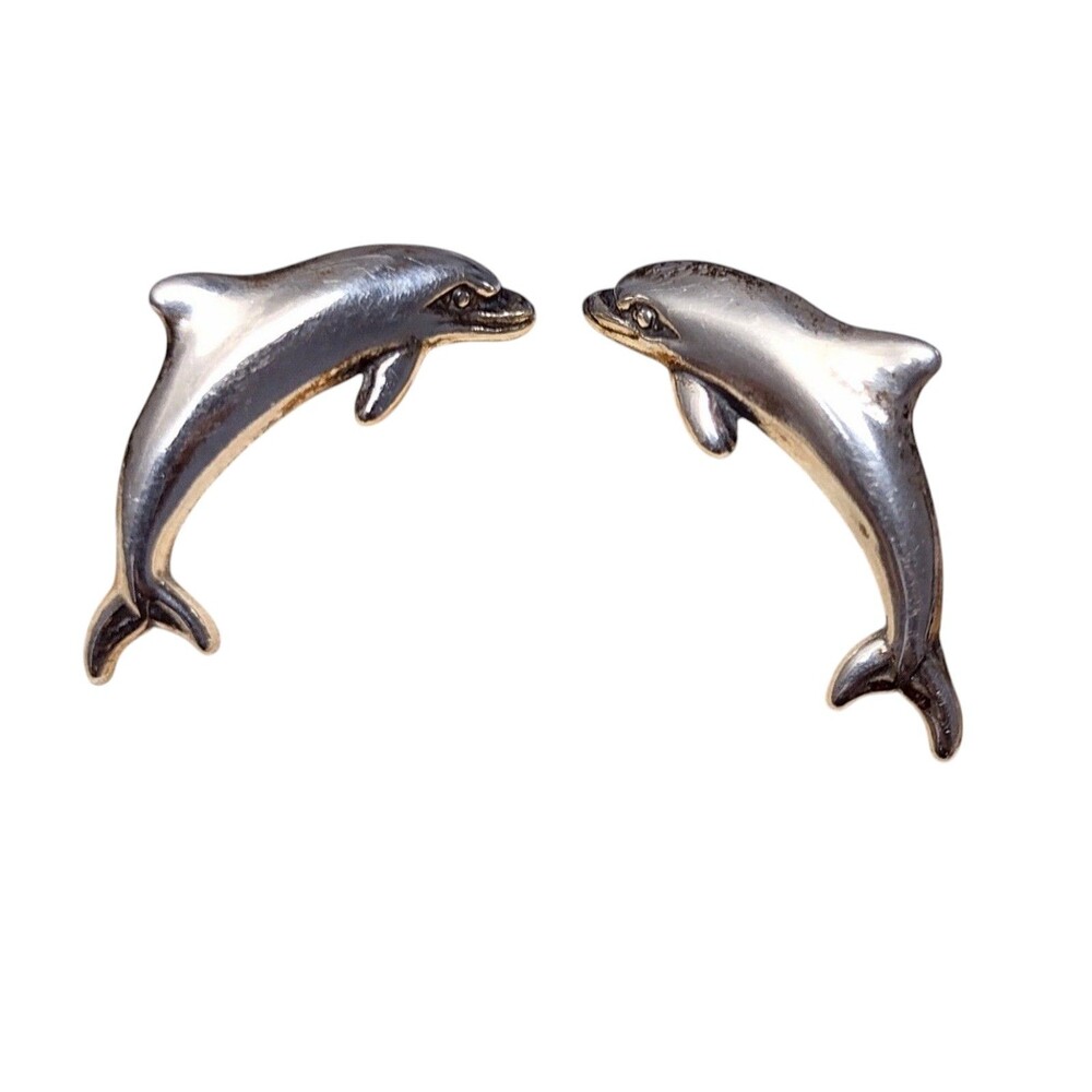 KBN KABANA Vintage Dolphin Sterling Silver Post Earrings Signed
